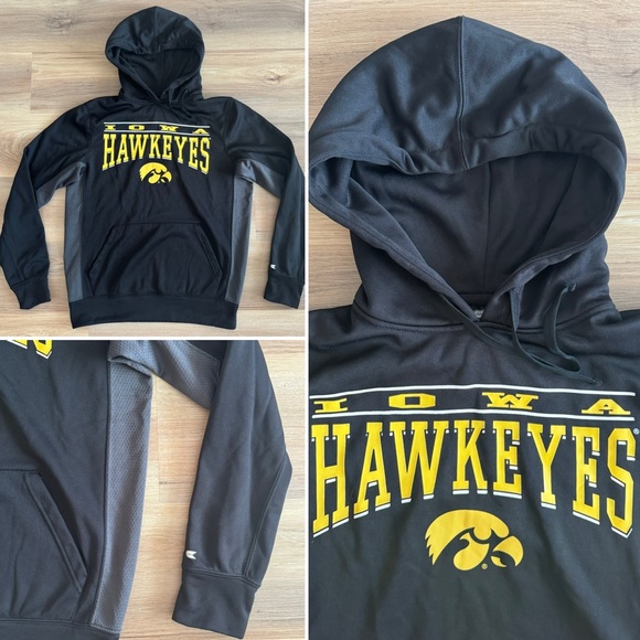 NWOT Iowa Hawkeyes Football Colosseum Black Gray Yellow Hooded Sweater Men S - Picture 9 of 9